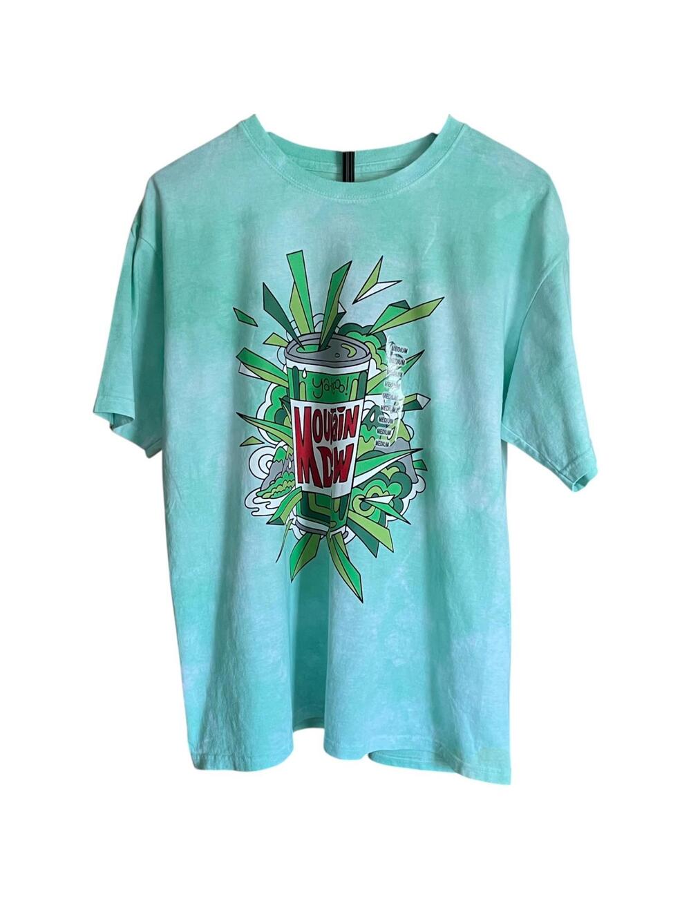 Mountain Dew T Shirt Mens Medium Green Tie Dye Graphic Soda Logo Tee NWT